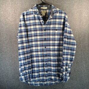 L.L. Bean Flannel Shirt Men M Tall Button Up Long Sleeve Plaid White Blue Fitted